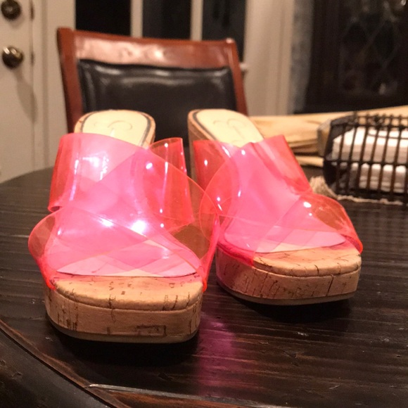 JESSICA SIMPSON NEON PINK CORK SHOES!!!! 🛍🛍🛍👡 - Picture 5 of 6